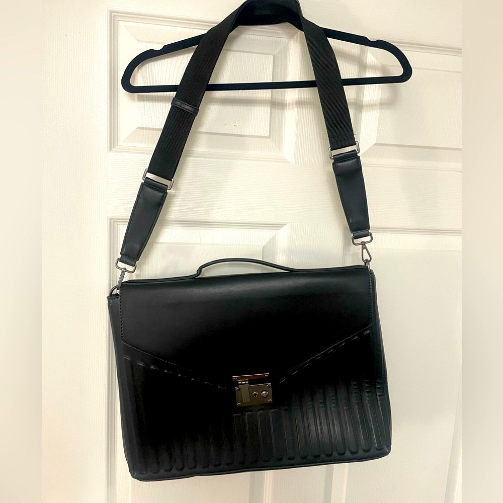 Zara black leather briefcase or computer case with adjustable strap